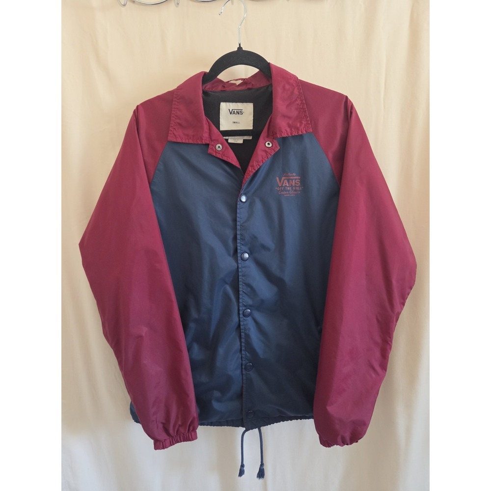 Vans Coach Jacket Small Red Blue Windbreaker Snap Streetwear Lightweight
